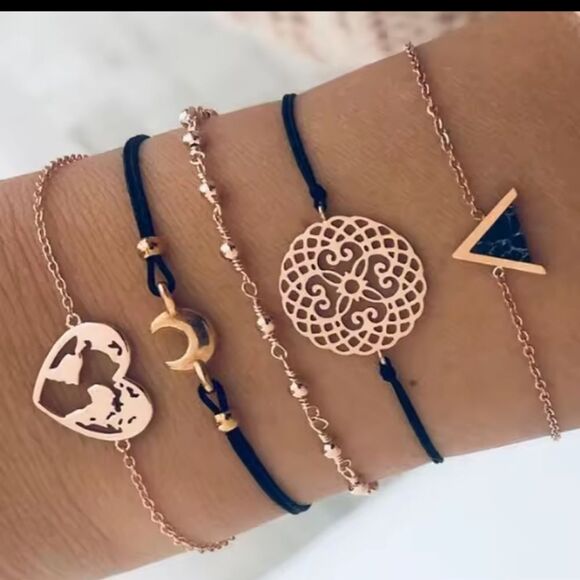 5pc women's bracelets heart moon layered new e90 - Picture 1 of 1